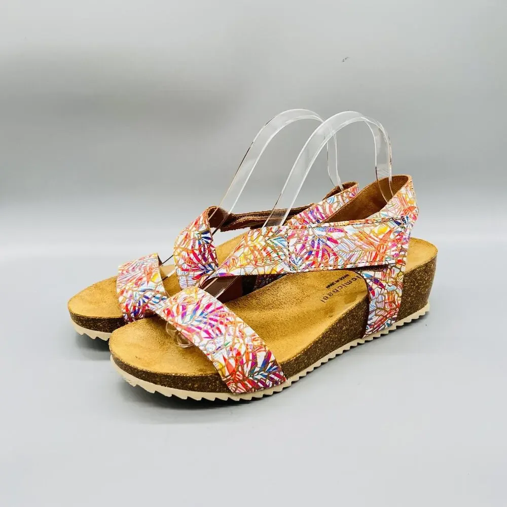 Eric Michael Sandals Womens 10 Multicolor Leather Slingback Wedge Comfort Shoes